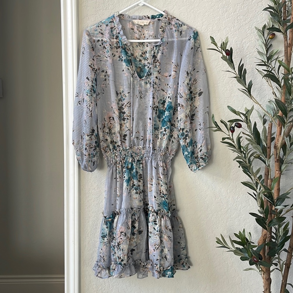 Love Stitch Women’s Boho Floral Smocked Sheer A-Line Ruffle Dress Size Medium - Picture 6 of 9